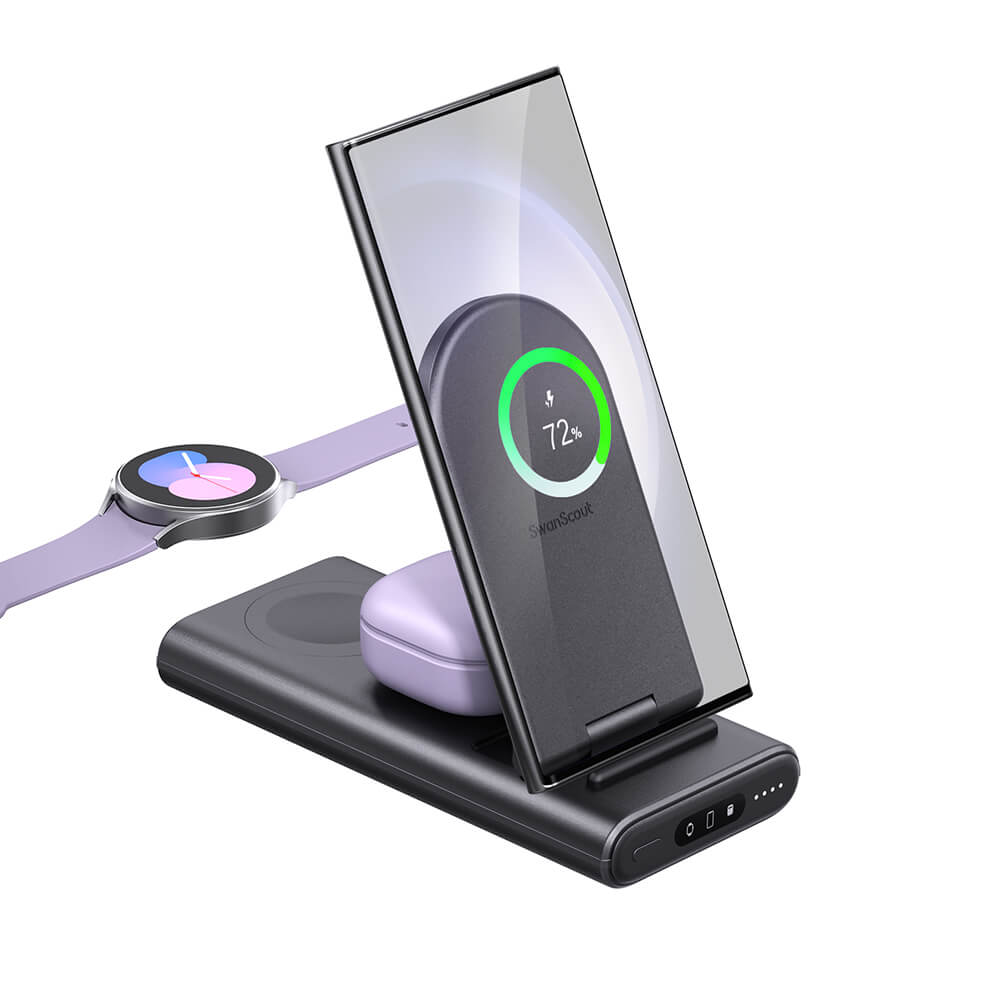 The SwanScout 301S is a compact portable charger designed for users who value both mobility and stylish wireless charging.