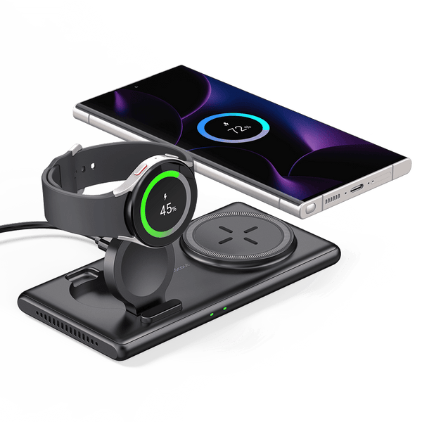 SwanScout 502S is a 2-in-1 Samsung wireless charger, featuring a foldable design for the watch, providing both convenience and functionality.