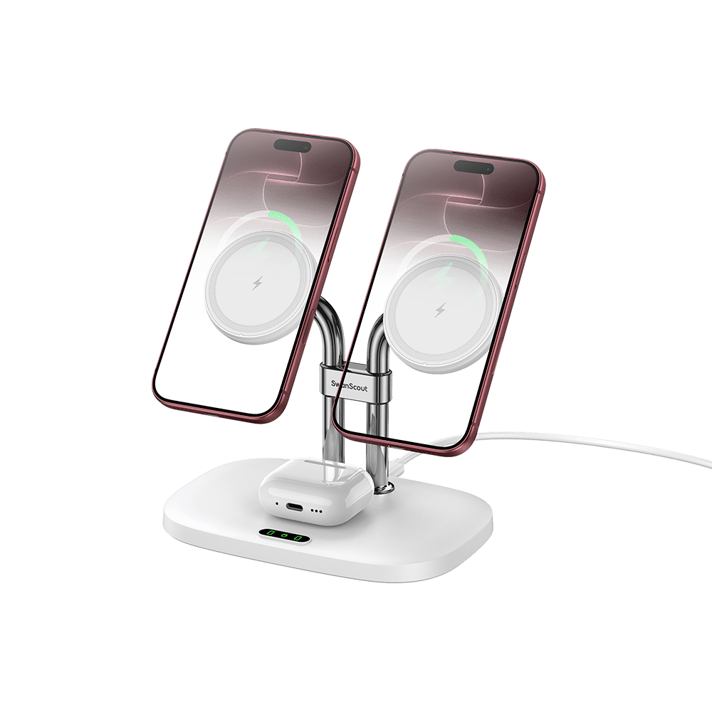 SwanScout 706M - Podwójna magnetyczna ładowarka do iPhone i bezprzewodowa stacja dokująca do AirPods