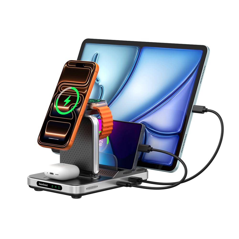 SwanScout 901M - 5 az 1-ben vezeték nélküli töltő Apple-höz, tökéletes tanulóasztalra