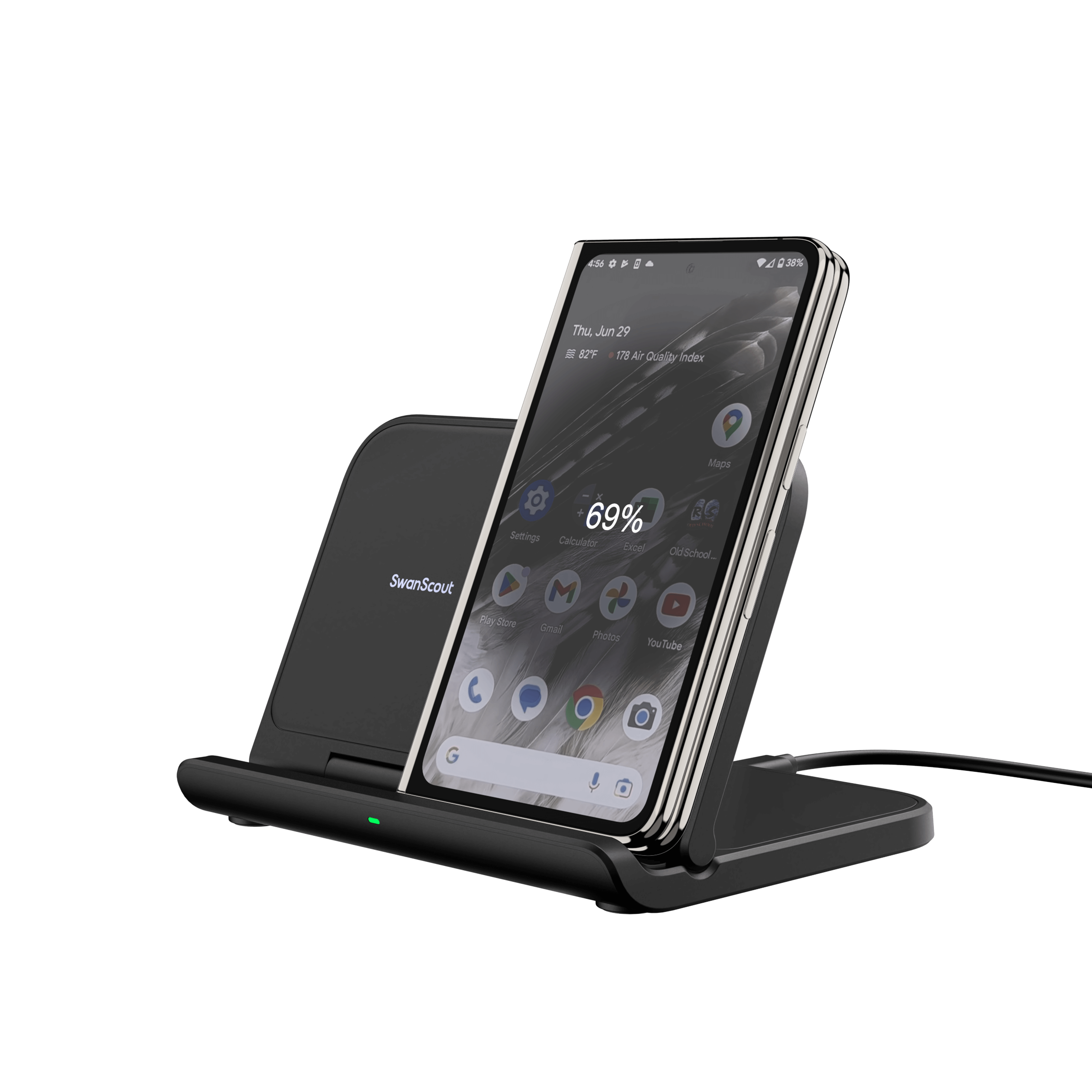 The SwanScout 503G is a precision-engineered wireless charger designed for the Google Pixel 9 Pro Fold.