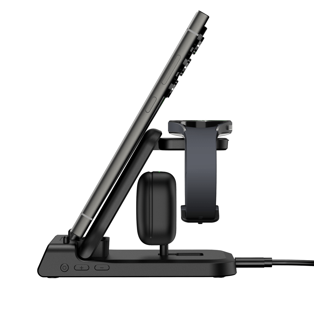 The Swanscout 701S is a wired 3 in 1 charging station for Samsung, offering fast and organized charging for your phone, watch, and earbuds.