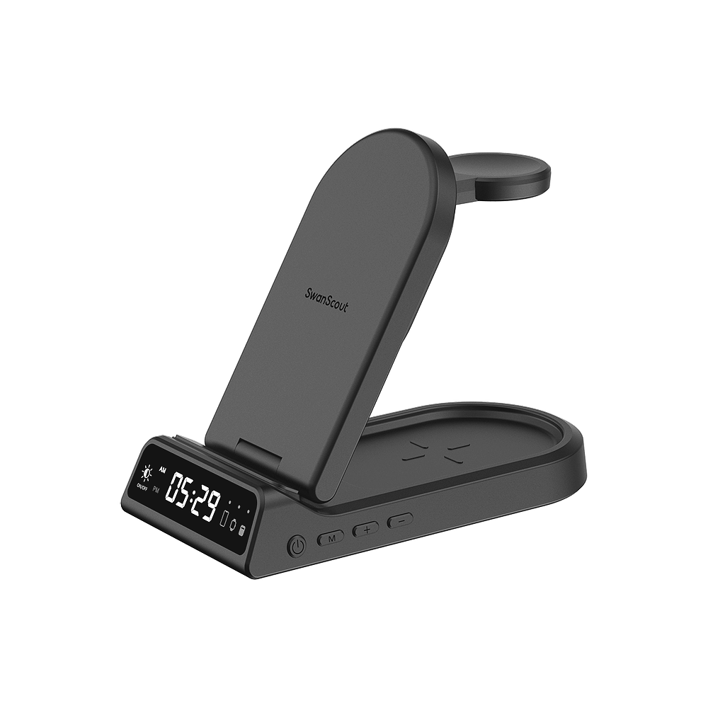 Designed for convenience, the swanscout 702G is a Google Pixel charging station that features fast wireless charging and an integrated LED clock.