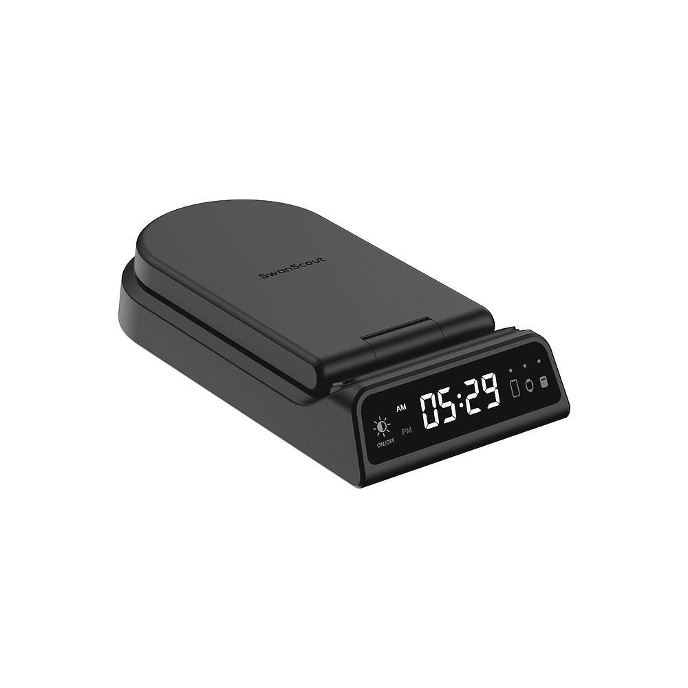 Built for Galaxy wearables, the swanscout 702G functions as a reliable Galaxy Watch 4 charging station with clock display.