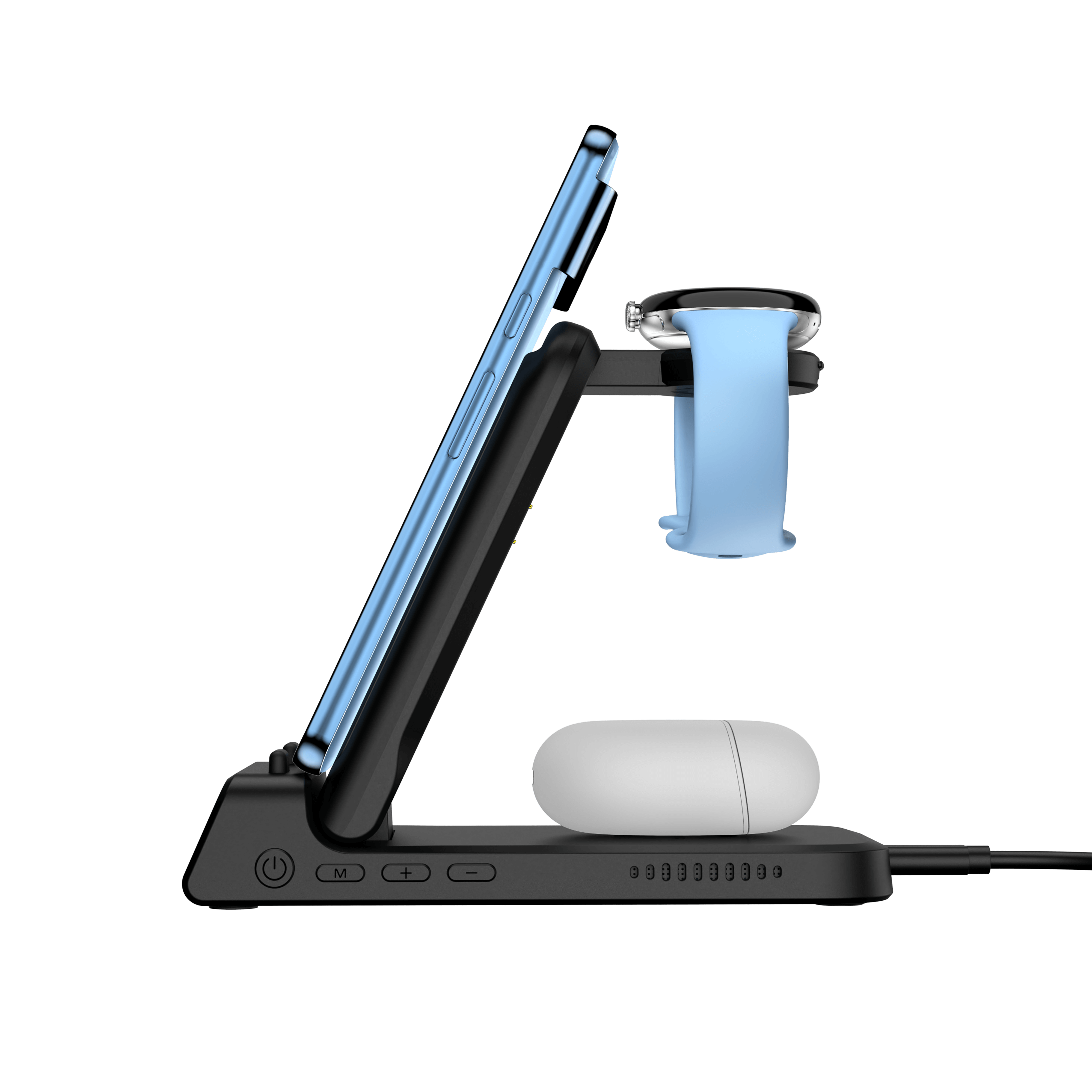 Acting as a sleek Pixel charging station, the SwanScout 703G2 powers your watch, phone, and earbuds all in one place.