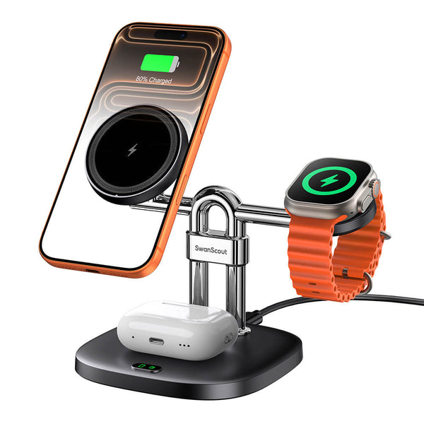 SwanScout 712M – Stație de Încărcare Wireless Magnetică 3 în 1 pentru Apple