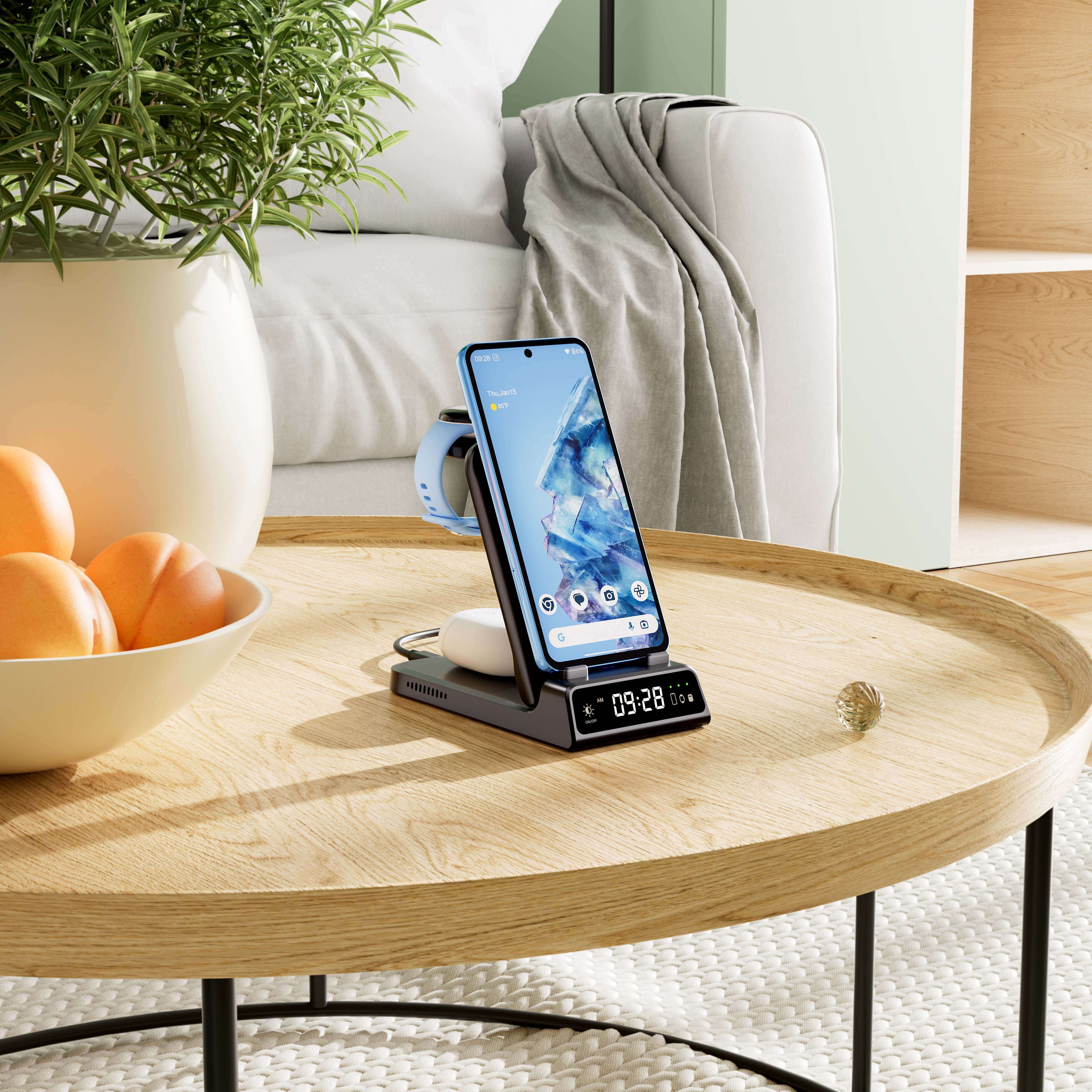 Acting like a modern Pixel Stand, the SwanScout 703G2 elevates your watch or phone while providing stable wireless charging.