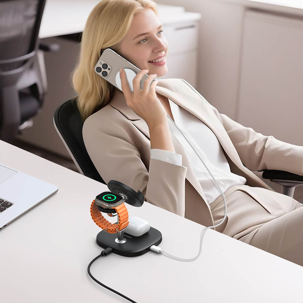 With magnetic alignment and fast power delivery, SwanScout 711M doubles as a stylish iPhone stand charger for work or sleep.
