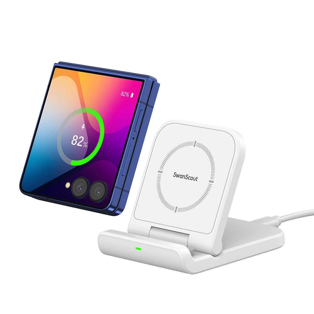 SwanScout 501S foldable wireless charger for Samsung Z Flip 7, portable charging stand with fast wireless charging for phone