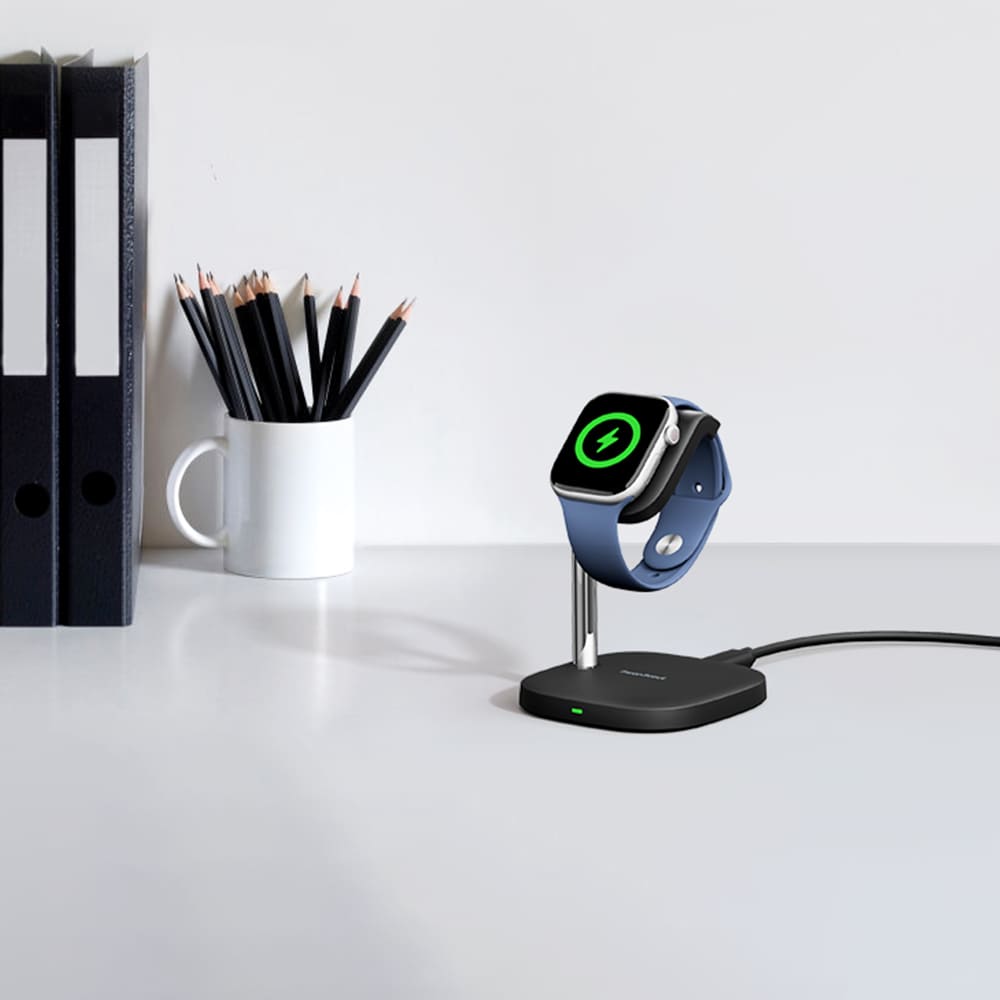 Apple Watch charging stand on a desk for convenient everyday charging SwanScout 505A