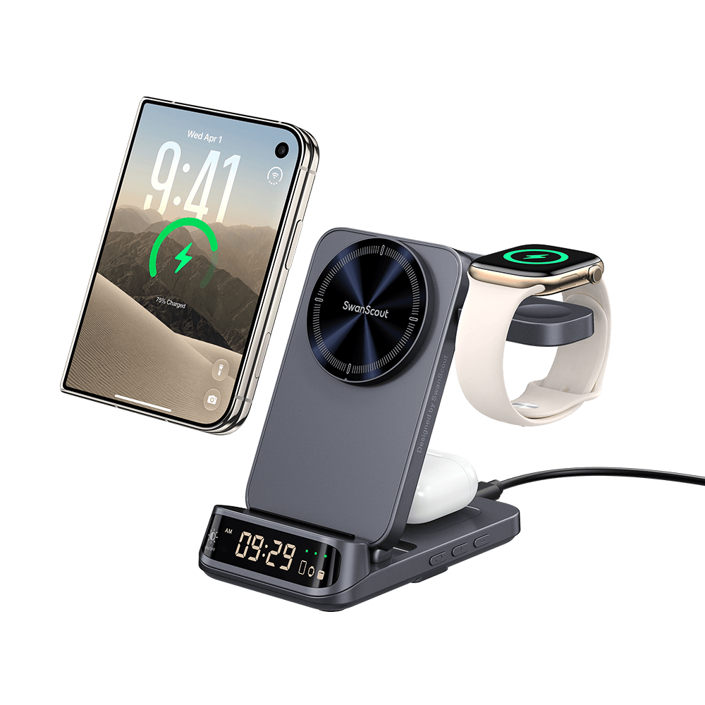 Magnetic wireless charger for iPhone Duo, 3-in-1 charging station with charging docks SwanScout 708M 25W