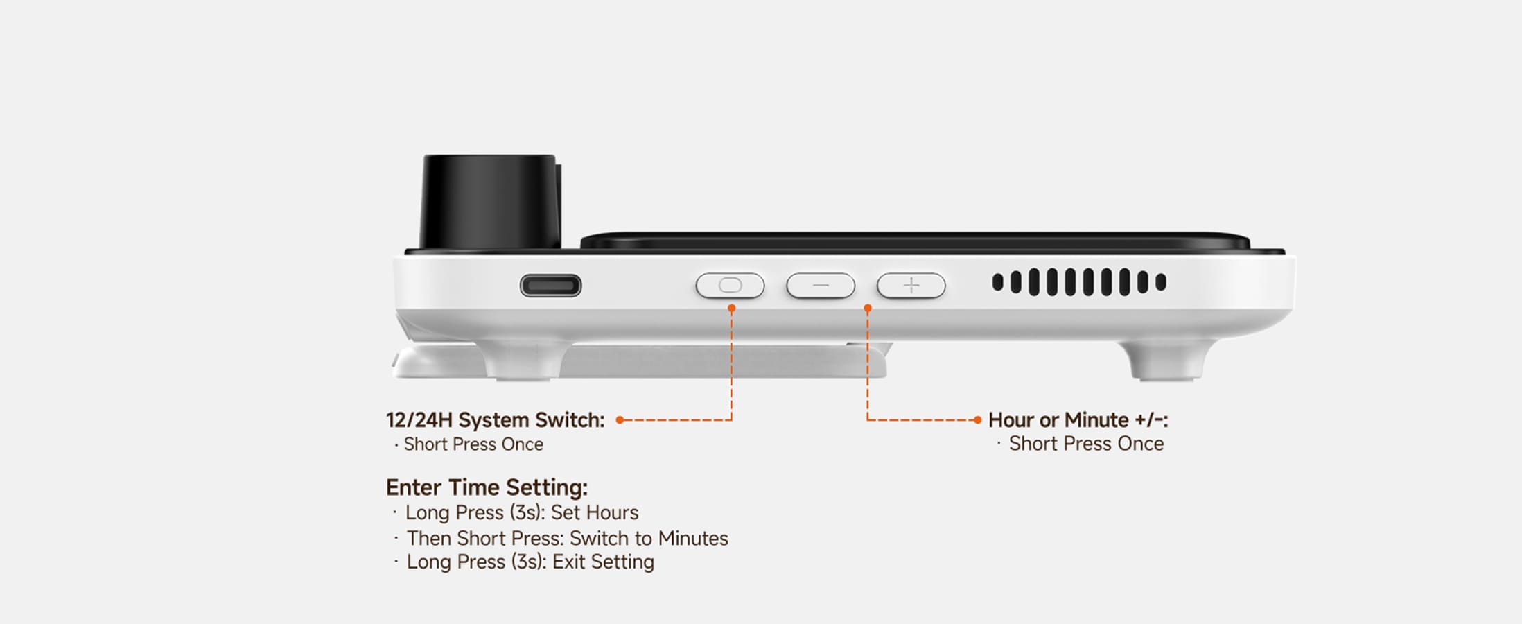 Digital clock time setting instructions for the SwanScout 710A charging station