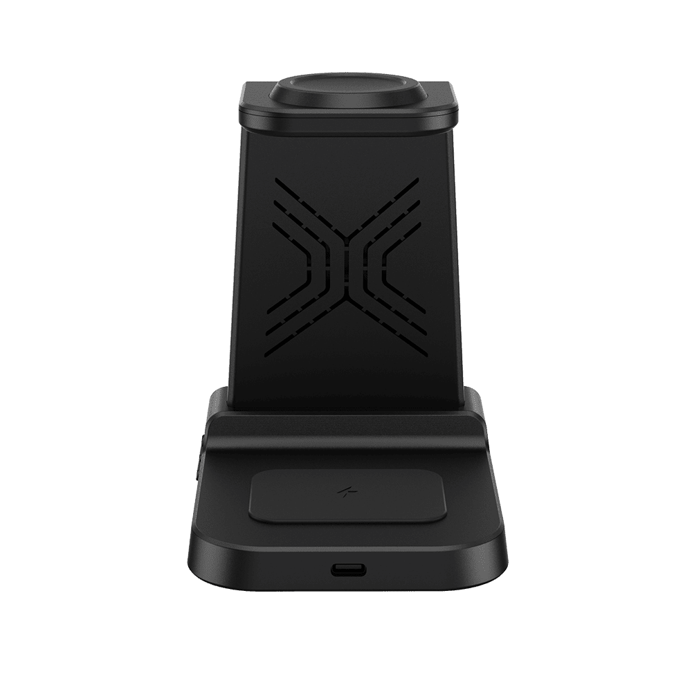 Back view of SwanScout C01S charging stand showing heat dissipation vents