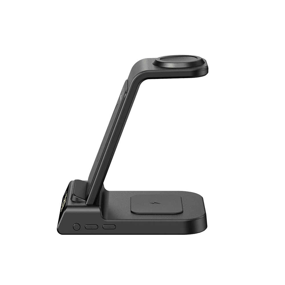 Side view of dual-angle phone and watch charging stand SwanScout C01S