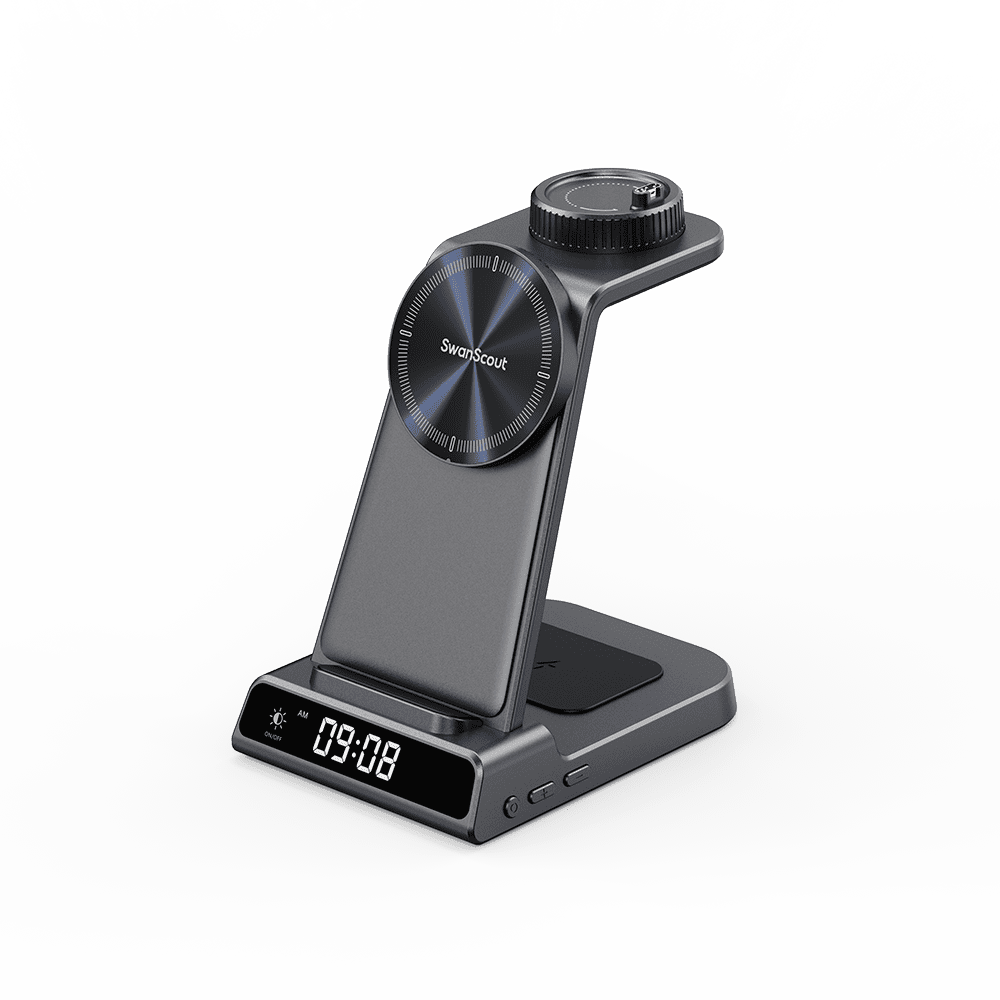Left front view of the 3-in-1 charging station SwanScout C02GM