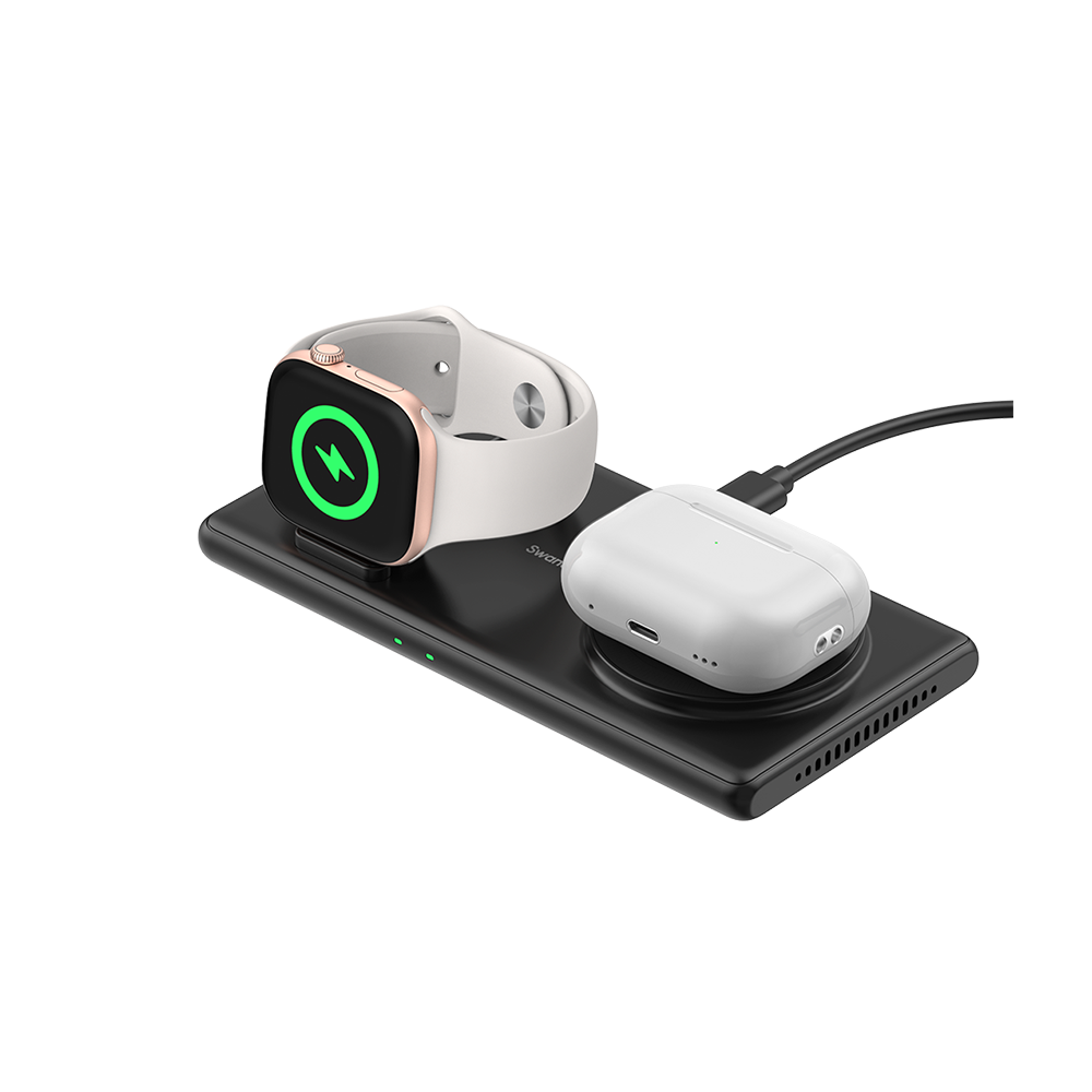 SwanScout 502M - شاحن لاسلكي مغناطيسي 2 في 1 لآبل