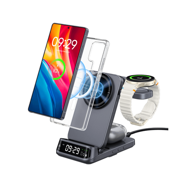 SwanScout 708SM - 3-in-1 magnetisches kabelloses Ladegerät für Samsung mit Uhr