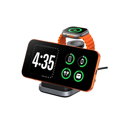 SwanScout 713A - Hopfällbar 3-i-1 trådlös laddare för Apple