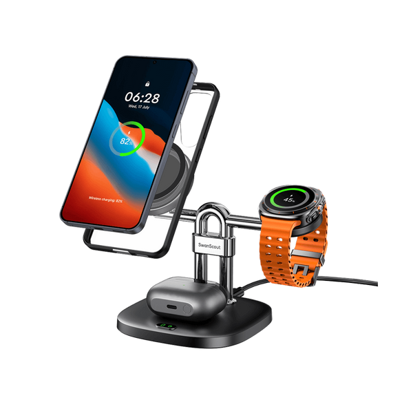SwanScout 712SM – Estação de carregamento sem fio magnética 3 em 1 para Samsung