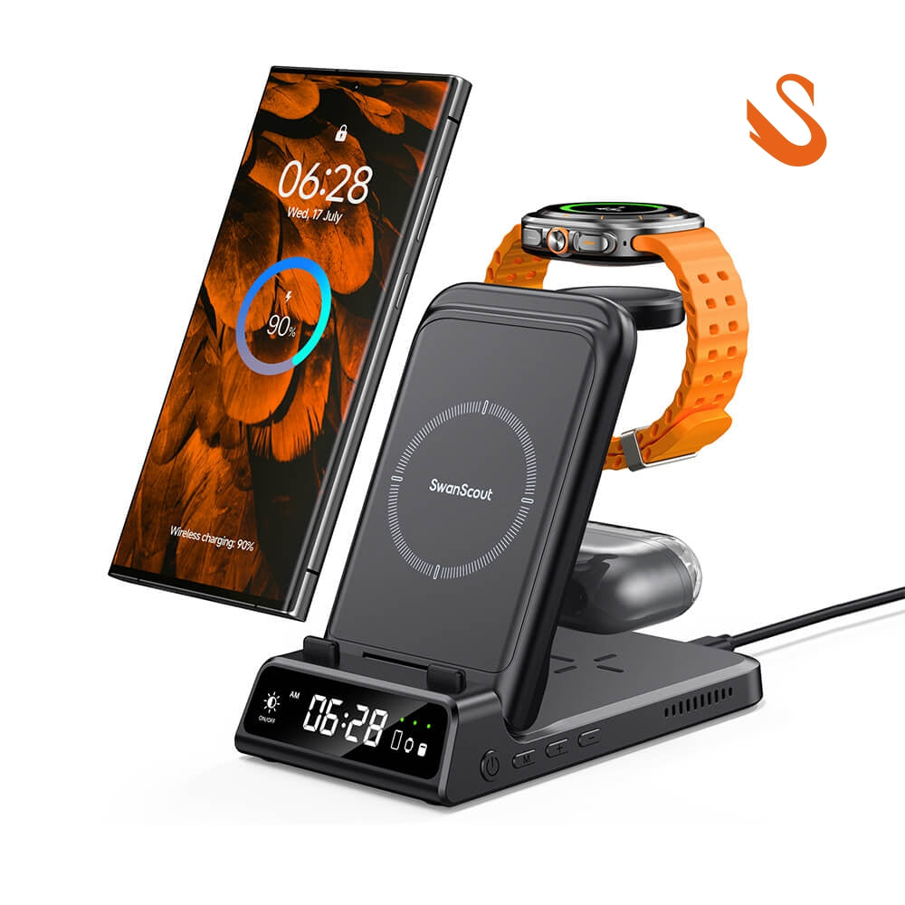 SwanScout 703S -  3 in 1 Foldable Wireless Charger for Samsung with Clock