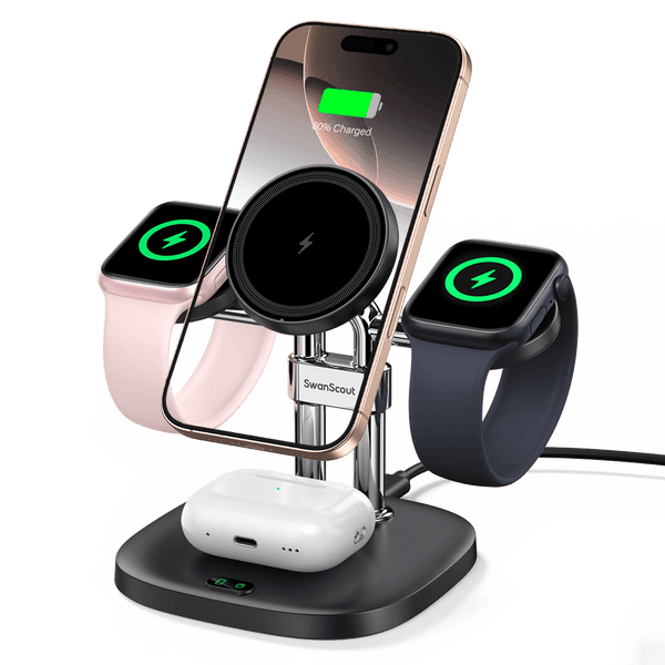 SwanScout 709M - Carregador Sem Fio Magnético 4 em 1 para Apple
