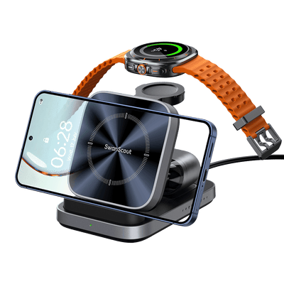 SwanScout 713S - Chargeur sans fil pliable 3 en 1 pour Samsung