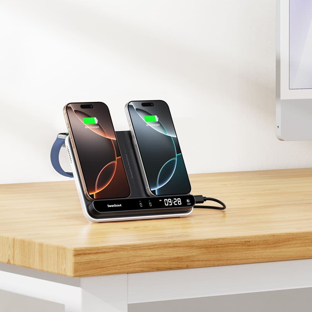 Dual phone charging station for an organized office desk setup SwanScout 710A