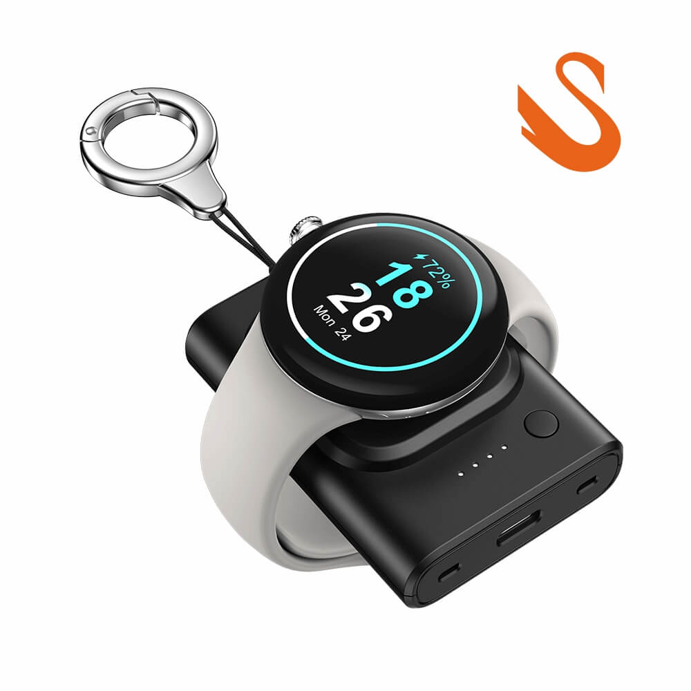 SwanScout C04G2 fully charging a Pixel Watch 2 in just 60 minutes with its integrated precision charging pins