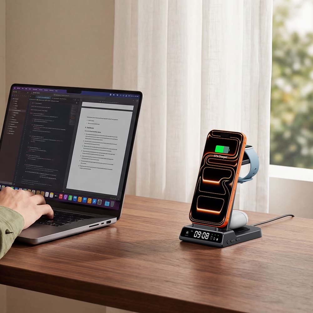SwanScout C01FB 3-in-1 charging station streamlining office desk with efficient device management